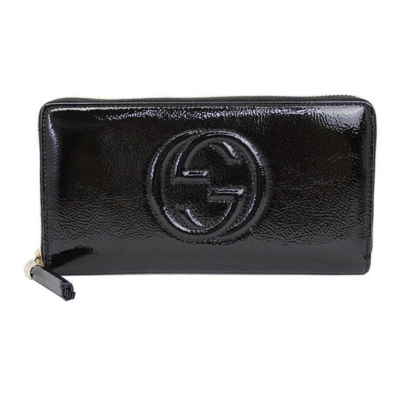 Gucci Long Wallet SOHO Zip Black Leather Patent - Picture 1 of 3